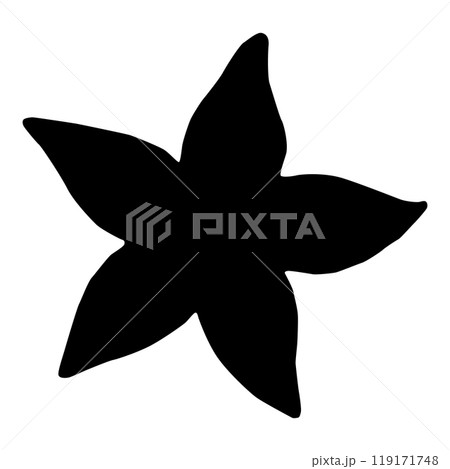 Starfish isolated black silhouette. Side view. Marine animal. White background. Vector illustration clipart. 119171748