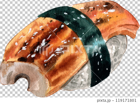 Unagi sushi, Grilles eel sushi, japanese food, hand-drawn watercolor painting illustration 119171801