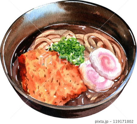 Udon pork katsu soyu japanese food, hand-drawn watercolor painting illustration 119171802