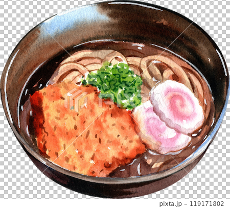 Udon pork katsu soyu japanese food, hand-drawn watercolor painting illustration Udon pork katsu soyu japanese food, hand-drawn watercolor painting illustration 119171802