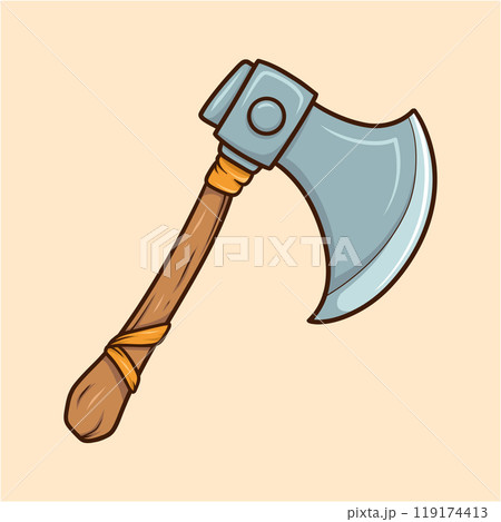 Large Medieval Axe Wooden Handle Cartoon Large Medieval Axe Wooden Handle Cartoon 119174413