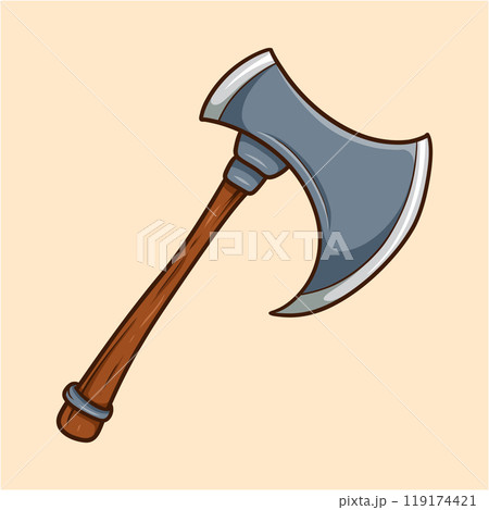 Large Medieval Axe Wooden Handle Cartoon 119174421