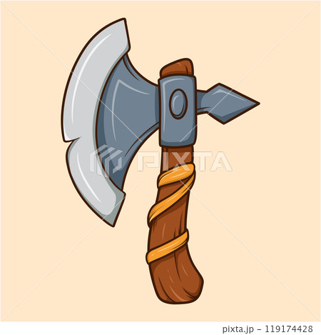 Large Medieval Axe Wooden Handle Cartoon 119174428