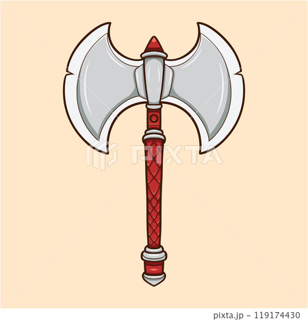 Large Medieval Axe Wooden Handle Cartoon Large Medieval Axe Wooden Handle Cartoon 119174430