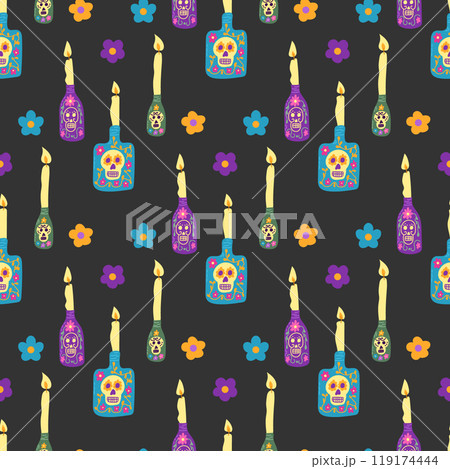 Folk Mexican style seamless pattern with candles 119174444