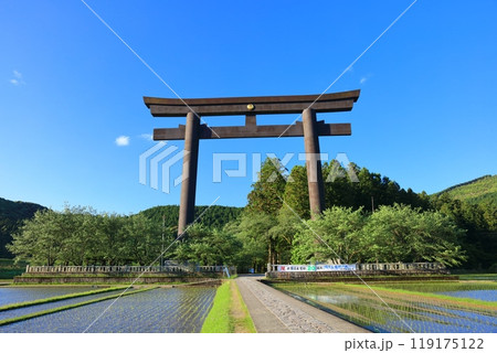 【和歌山県】快晴の大斎原の大鳥居（熊野本宮大社） 119175122
