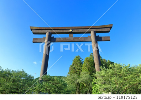 【和歌山県】快晴の大斎原の大鳥居（熊野本宮大社） 119175125