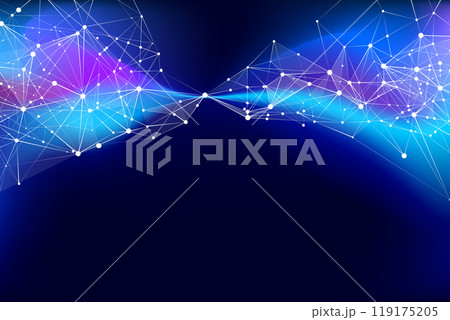Vector illustration. Futuristic blend of geometric patterns and flowing waves, capturing essence of digital frontier in soothing shades of blue. 119175205