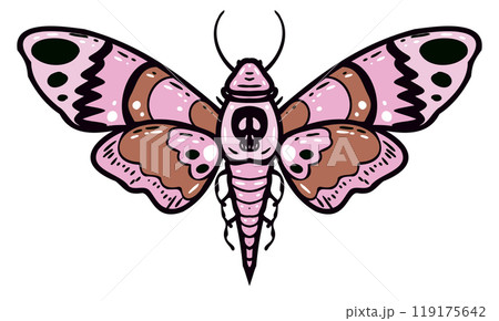 Vector flying butterfly. Hawk moth Dead head . Symbol of mysticism, occultism, magic. Colored moth on a white background. Vector flying butterfly. Hawk moth Dead head . Symbol of mysticism, occultism, magic. Colored moth on a white background. 119175642
