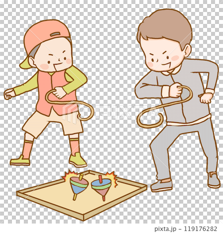 兩個孩子在玩陀螺 兩個孩子在玩陀螺 119176282