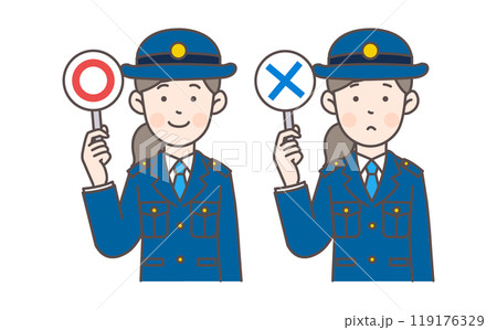 マルとバツの札を持つ婦警さん マルとバツの札を持つ婦警さん 119176329