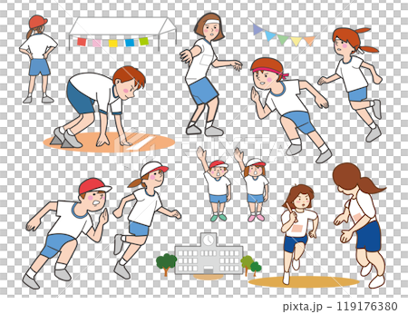 A set of elementary and junior high school students running at a sports day A set of elementary and junior high school students running at a sports day 119176380
