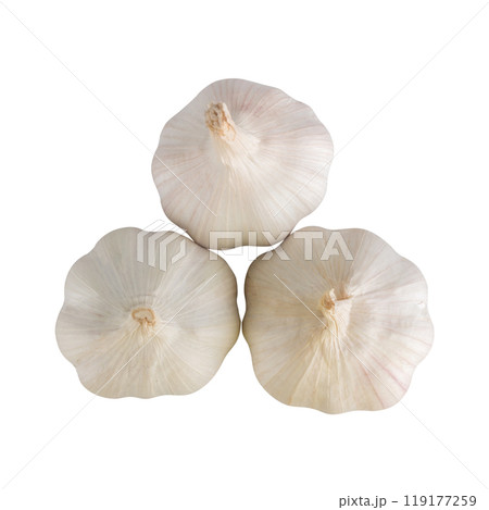 garlic slice isolated on white background 119177259