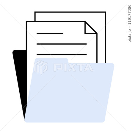 Three overlapping documents with a light blue folder indicate document organization, filing, and data storage. Ideal for office, data management, business administration, paperwork organization Three overlapping documents with a light blue folder indicate document organization, filing, and data storage. Ideal for office, data management, business administration, paperwork organization 119177386