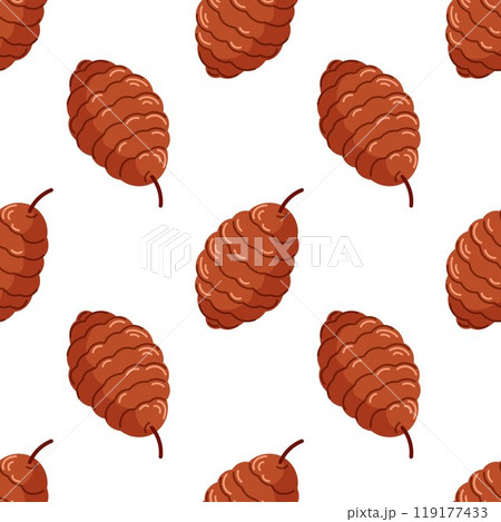 Pine cone seamless pattern in flat style. Autumn and winter rustic design for wrapping paper, greeting cards. Pine cone seamless pattern in flat style. Autumn and winter rustic design for wrapping paper, greeting cards. 119177433