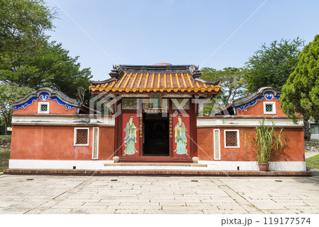 Building view of the Temple of the Five Concubines (Wufei Temple) in Tainan, Taiwan. The Temple of the Five Concubines in Tainan, Taiwan. Building view of the Temple of the Five Concubines (Wufei Temple) in Tainan, Taiwan. The Temple of the Five Concubines in Tainan, Taiwan. 119177574
