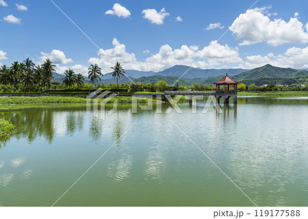 Beautiful view of the Meinong Lake in Kaohsiung, Taiwan. it is the second-largest artificial lake in Kaohsiung. Beautiful view of the Meinong Lake in Kaohsiung, Taiwan. it is the second-largest artificial lake in Kaohsiung. 119177588