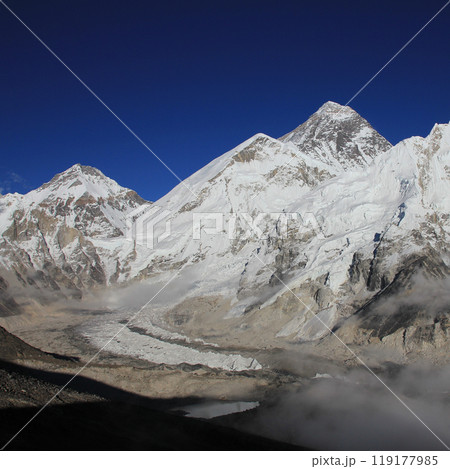 Mount Everest and Everest Base Camp in autumn  seen from Kala Patthar, Nepal. 119177985
