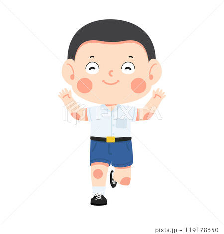 Kid boy student running on school 119178350