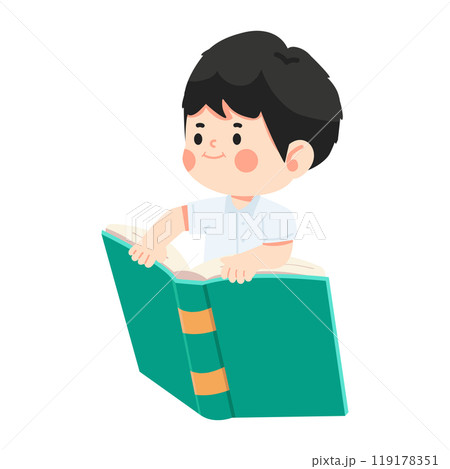 Cute boy sitting on a flying book 119178351