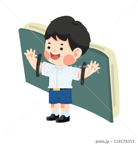Kid student flying on a big open book 119178353
