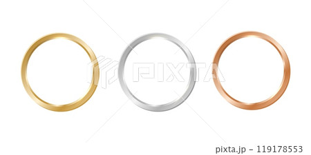 Gold, silver and bronze metal circle frames 3d vector realistic illustration. First, second and third place 119178553