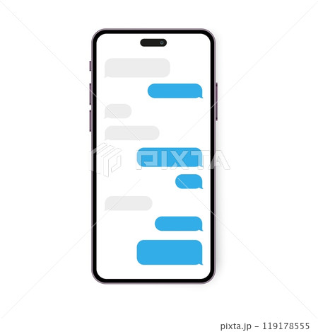 Phone Chat on Smartphone Screen - Modern Messaging Interface with Text Bubbles and Notifications Phone Chat on Smartphone Screen - Modern Messaging Interface with Text Bubbles and Notifications 119178555
