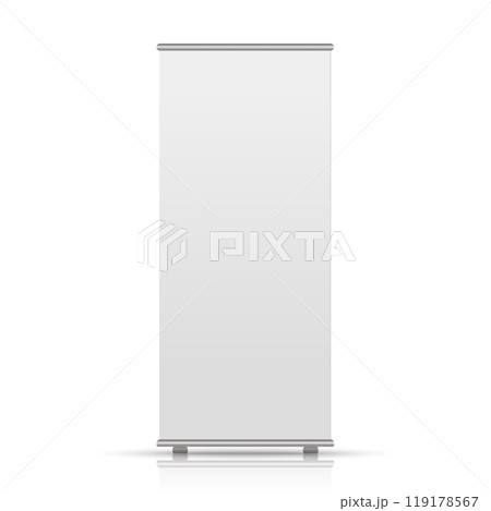 Roll up banner stand. Vector blank display mockup for presentation, exhibition product template 119178567