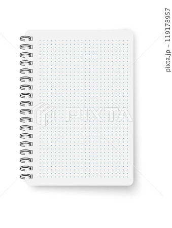 Spiral opened notebook template. Blank copybook with metallic spiral. Mock up of organizer or diary realistic vector 119178957