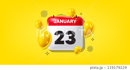 Calendar date of January 3d icon. 23th day of the month icon. Event schedule date. Meeting appointment time. 23th day of January. Calendar month date banner. Day or Monthly page. Vector 119179229