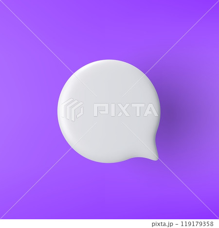 3D white round speech bubble icon on a purple background. 119179358