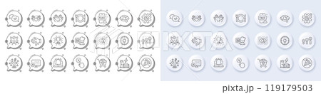Customer satisfaction, Trophy and Restaurant food line icons. White pin 3d buttons, chat bubbles icons. Pack of Report statistics, Wash hands, Hold heart icon. Vector Customer satisfaction, Trophy and Restaurant food line icons. White pin 3d buttons, chat bubbles icons. Pack of Report statistics, Wash hands, Hold heart icon. Vector 119179503
