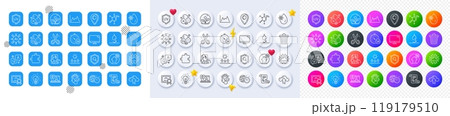 Cloud upload, Chemical formula and Coronavirus pills line icons. Square, Gradient, Pin 3d buttons. AI, QA and map pin icons. Pack of Time management, Quarantine, Computer icon. Vector 119179510
