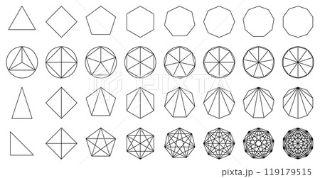 様々な形の幾何学的な多角形のベクターイラストセット 119179515
