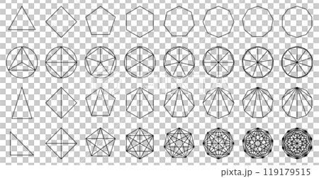 様々な形の幾何学的な多角形のベクターイラストセット 119179515