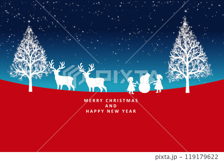 クリスマスカード トナカイ 雪だるま 女の子 クリスマスカード トナカイ 雪だるま 女の子 119179622