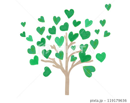 ハート型の葉っぱの木のイラスト(水彩色鉛筆で着色) ハート型の葉っぱの木のイラスト(水彩色鉛筆で着色) 119179636