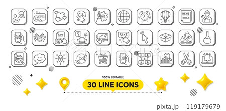 Repairman, Speech bubble and Fuel price line icons pack. 3d design elements. Globe, Co2 gas, Cut web icon. Air balloon, Video conference, Search pictogram. Face biometrics, Fake news, Web call. Vector 119179679