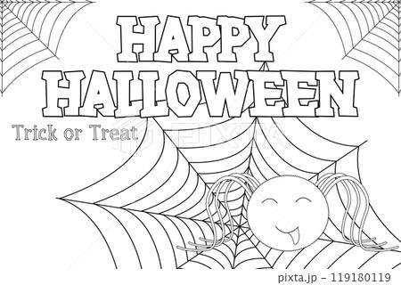Halloween Coloring Page with Happy Spider and Web 119180119