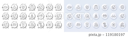 Dress, Shirt and Shoes line icons. White pin 3d buttons, chat bubbles icons. Pack of Sunglasses, Moisturizing cream, Sun protection icon. Bra, Pantothenic acid, Sunscreen pictogram. Vector Dress, Shirt and Shoes line icons. White pin 3d buttons, chat bubbles icons. Pack of Sunglasses, Moisturizing cream, Sun protection icon. Bra, Pantothenic acid, Sunscreen pictogram. Vector 119180197