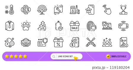 Game console, Money and Sale offer line icons for web app. Pack of Shirt, Cursor, Incubator pictogram icons. Winner podium, Report, Phosphorus mineral signs. Payment protection. Search bar. Vector 119180204