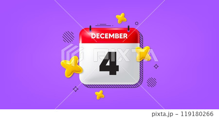 Calendar date of December 3d icon. 4th day of the month icon. Event schedule date. Meeting appointment time. 4th day of December. Calendar month date banner. Day or Monthly page. Vector 119180266
