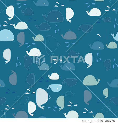 seamless whales pattern, marine theme. it can be used as a print for fabrics, wrapping paper, for packaging 119180370