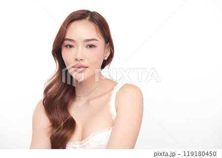 Beautiful young asian woman with clean fresh skin on white background, Face care, Facial treatment, Cosmetology, beauty and spa, Asian women portrait. 119180450