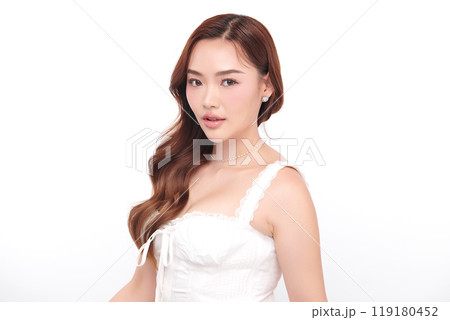 Beautiful young asian woman with clean fresh skin on white background, Face care, Facial treatment, Cosmetology, beauty and spa, Asian women portrait. 119180452