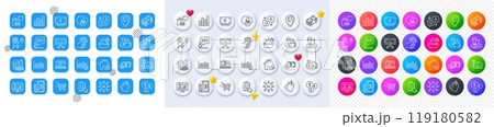 Cut tax, Euler diagram and Salary line icons. Square, Gradient, Pin 3d buttons. AI, QA and map pin icons. Pack of Operational excellence, Graph chart, Usd currency icon. Vector 119180582