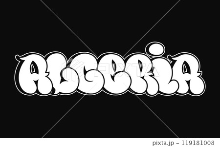 Algeria - single word, letters graffiti style. Vector hand drawn logo. Funny cool trippy word Algeria, fashion, graffiti style print t-shirt, poster concept 119181008