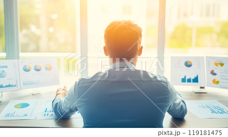 Professional at Desk Analyzing Business Data in Office Professional at Desk Analyzing Business Data in Office 119181475