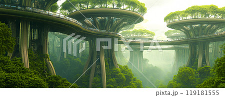 Futuristic Forest City in a Lush Green Landscape 119181555
