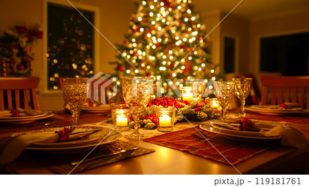 Elegant Christmas Eve Dinner Table Arrangement Elegant Christmas Eve Dinner Table Arrangement 119181761